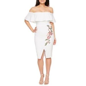White Off-Shoulder Dress with Floral Embroidery sz 8